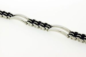 【送料無料】ブレスレット　アクセサリ―　ステンレススチールパネルブレスレットスチールシリコーン2 panel bracelet in stainless steel with steelsilicone interlinks b32