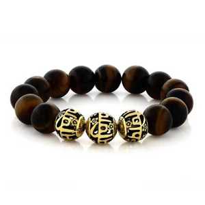 【送料無料】ブレスレット　アクセサリ―　インチゴールドデザインタイガーアイビーズブレスレット7 inch round 10mm tigers eye beaded stretchy bracelet with 3 gold design