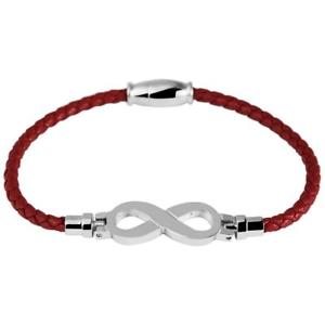 【送料無料】ブレスレット　アクセサリ―　ブレスレットステンレススチールレディースレッドleather bracelet with infinity symbol stainless steel ladies red 18 cm