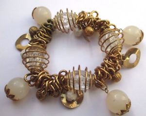 【送料無料】ブレスレット　アクセサリ―　ゴールドオパールヴィンテージ2448gold coloured stretch bracelet beads transparent opals vintage jewel 2448