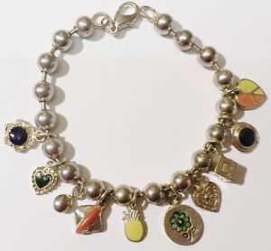 【送料無料】ブレスレット　アクセサリ―　ビンテージブレスレットシルバーパールエナメルカラーvintage trinket bracelet year 70 silver pearl enamel color * a13