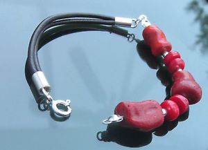 【送料無料】ブレスレット　アクセサリ&mdash;　ビーズシルバーシルバーブレスレットirregular shape red coral beads and silver 925 silver genuine leather bracelet｜hokushin