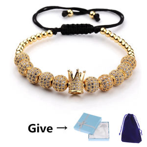 【送料無料】ブレスレット　アクセサリ&mdash;　マイクロボールクラウンブレスレットクリスマスluxury women men micro pave cz ball crown braided adjustable bracelets xmas gift｜hokushin