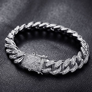 【送料無料】ブレスレット　アクセサリ&mdash;　シルバーアイスヒップホップインチマイアミチェーンリンクブレスレットsilver iced out hip hop 12mm 9inch miami curb chain link wrist bracelet 5ct cz｜hokushin 14,785円