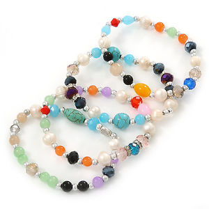 【送料無料】ブレスレット　アクセサリ&mdash;　カラフルストーンパールクリスタルビーズフレックスmulticoloured semiprecious stone, freshwater pearl and crystal bead flex bracel｜hokushin