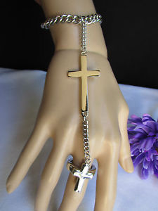 【送料無料】ブレスレット　アクセサリ―　チェーンファッションスレーブクロスブレスレットリングwomen silver metal hand chain fashion slave cross bracelet ring charm religious