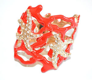 【送料無料】ブレスレット　アクセサリ―　ゴールドブレスレットコーラルレッドスレーブゴールドスタイリッシュgold bracelet coral red woman rigid slave gold stars stylish 55x
