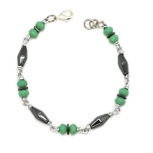 【送料無料】ブレスレット　アクセサリ―　アルミブレスレットｃｍヘマタイトクリスタルグリーンaluminum bracelet length 19 cm with hematite and crystal green