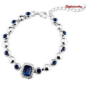 【送料無料】ブレスレット　アクセサリ&mdash;　パーティーブレスレットスワロフスキーt43silver sapphire blue stone bridal party bracelet made with swarovski crystal t43｜hokushin