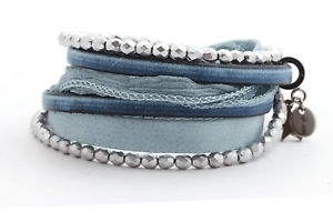 【送料無料】ブレスレット　アクセサリ―　ブレスレットガラスステンレス4uwrap bracelet silk leather grey blue glass beads stainless steel magnetic clasp nice 4u