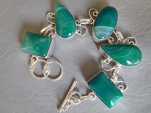 【送料無料】ブレスレット　アクセサリ―　ブレスレットシルバープレートグリーンメノウwomen bracelet natural stone silver plate 5 green agate green natural stone