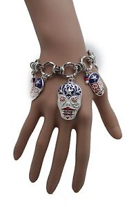 【送料無料】ブレスレット　アクセサリ―　レディースシルバーブレスレットスケルトンキャンデーladies silver bracelet skeleton candy skull day of the dead 13,286円