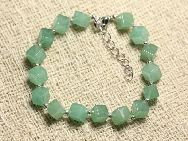 【送料無料】ブレスレット　アクセサリ―　シルバーブレスレットキューブ×925 silver bracelet and stonegreen aventurine cube 8x6mm