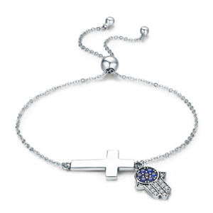 【送料無料】ブレスレット　アクセサリ―　チェーンhamsaクロパワーブレスレットスターリング925bracelet sterling silver 925 with adjustable chain hamsa hand faith cross power