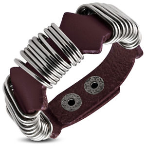 【送料無料】ブレスレット　アクセサリ―　メンズブレスレットブラウンレザースチールリングブラウンzenseadjustable mens bracelet brown leather and brown with steel rings zr0225
