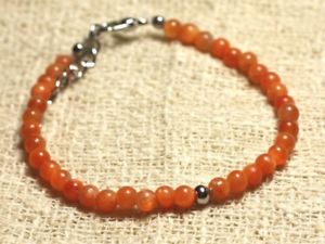 【送料無料】ブレスレット　アクセサリ―　シルバーブレスレットオレンジ925 silver bracelet and stone semi precious orange calcite 4mm