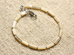 【送料無料】ブレスレット　アクセサリ―　シルバーブレスレットベージュチューブ925 silver bracelet and mother of pearl iridescent beige 8x4mm tubes