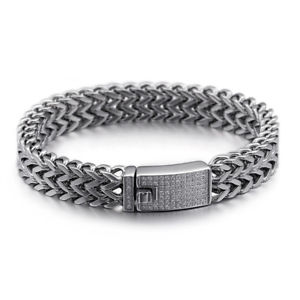 【送料無料】ブレスレット　アクセサリ&mdash;　ステンレススチールフィガロチェーンブレスレットヒップホップhigh quality crystals stainless steel figaro chain bracelet hiphop men 12mm 9｜hokushin