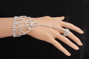【送料無料】ブレスレット　アクセサリ―　フィオーレアルジェントモーダスタイルdonna bracciale catenella mano fiore argento strass moda stile schiava anello