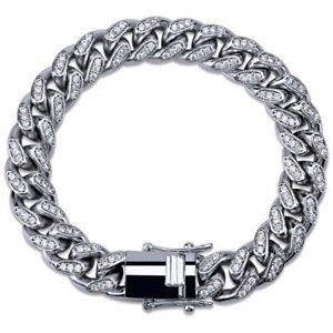 【送料無料】ブレスレット　アクセサリ―　8 mensホワイトゴールドチェーンブレスレット10mmリンク8 mens women white gold plated chain bracelet 10mm icedout curb curb link