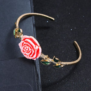 【送料無料】ブレスレット　アクセサリ―　ブレスレットオープンスターリーフフラワーエナメルピンクレトロbracelet open starr leaf flower enamel pink green retro marriage l4