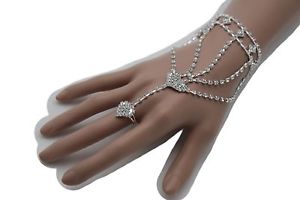 【送料無料】ブレスレット　アクセサリ―　シルバースレーブリングメタルハンドチェーンファッションブレスレットwomen silver slave ring metal hand chain fashion bracelet heart rhinestones love