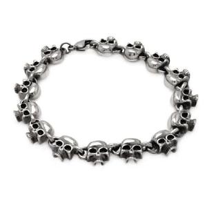【送料無料】ブレスレット　アクセサリ―　ステンレススチールスカルヘッドリンクブレスレットstainless steel skull heads link bracelet