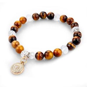 【送料無料】ブレスレット　アクセサリ―　seminatural stone bracelet semi precious tigers eye and gold plated inset