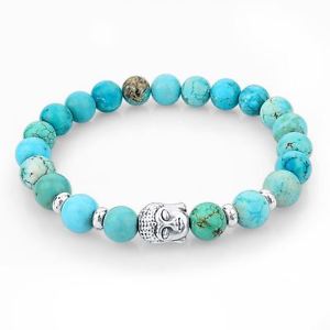 【送料無料】ブレスレット　アクセサリ―　ブレスレットターコイズヘッドnatural stone bracelet turquoise blue agathe and head of buddha silver