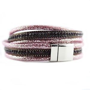 【送料無料】ブレスレット　アクセサリ―　ブレスレットラップdubleピンクスエードbracelet slake wrap strass crystal brilliant duble tour leather pink suede