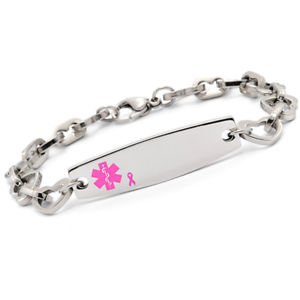 【送料無料】ブレスレット　アクセサリ&mdash;　idピンクリボンブレスレットリンパbpivmedical id stainless pink ribbon heart bracelet lymphedema alert no bp iv｜hokushin