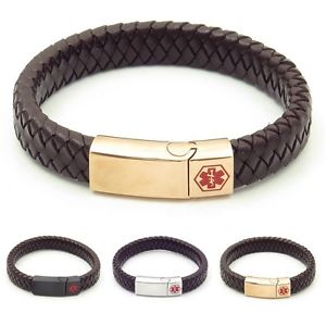 【送料無料】ブレスレット　アクセサリ&mdash;　idtaggedlsidタグブレスレットidtagged ls magnetic clasp brown braided leather medical alert id tag bracelet｜hokushin
