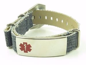 【送料無料】ブレスレット　アクセサリ&mdash;　キャンバスブレスレットポリッシュスチールタグidtagged adjustable canvas medical alert id bracelet polished steel tag｜hokushin
