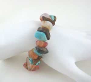 【送料無料】ブレスレット　アクセサリ&mdash;　ボヘミアントルコブレスレット boho chunky gemstone turquoise carnelian tiger eye stretch bracelet｜hokushin