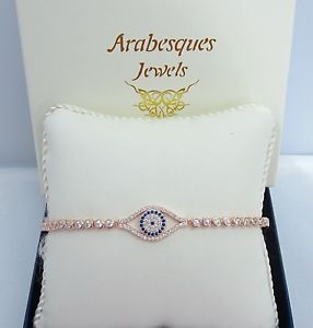 【送料無料】ブレスレット　アクセサリ&mdash;　アラベスクローズゴールドスターリングシルバーテニスブレスレットarabesques jewels rose gold sterling silver evil eyehamsa tennis bracelet ajtb｜hokushin