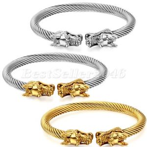 【送料無料】ブレスレット　アクセサリ―　メンズダブルヘッドドラゴンブレスレットスチールツイストケーブルカフmens double head dragon bracelet adjustable steel twisted cable cuff polished