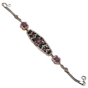 【送料無料】ブレスレット　アクセサリ&mdash;　エメラルドルビースターリングシルバーブレスレットトルコnatural emerald, ruby gemstone 925 sterling silver bracelet fine turkish jewelry｜hokushin