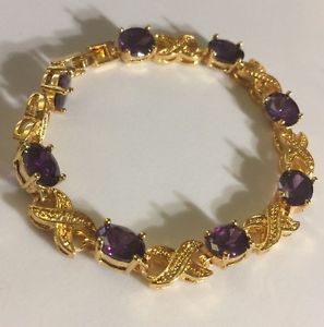 【送料無料】ブレスレット　アクセサリ&mdash;　アメジスト18ct725gbboxedプラムgb purple oval amethysts 18ct gold filled bracelet 725 long boxed plum uk｜hokushin