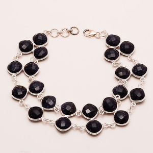 【送料無料】ブレスレット　アクセサリ&mdash;　ナチュラルブラックスターリングシルバーベゼルラインブレスレット｜hokushin
