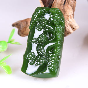【送料無料】ブレスレット　アクセサリ&mdash;　ヒスイジャスパーペンダントcertified natural hetian jade jasper pendant carving bamboo and plum blossoms｜hokushin