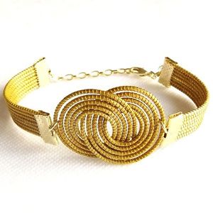 【送料無料】ブレスレット　アクセサリ&mdash;　ブレスレットリンクストラップ listingcapim vegetable gold bracelet figure eight linked wide golden straps adjustable｜hokushin