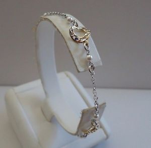【送料無料】ブレスレット　アクセサリ―　トーンスターリングシルバーハートブレスレット18k two tone yellow white gold over sterling silver heart bracelet w pearls