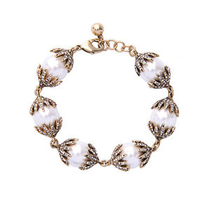 【送料無料】ブレスレット　アクセサリ&mdash;　ゴールドブレスレットアールデコパールホワイトクラスレトロgold bracelet art deco paved pearl white class retro wedding ct9｜hokushin