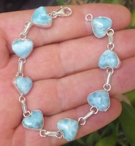 【貨物輸送無料】腕輪 付属物― larimar925スターリングbracelet ha3blue heart larimar stones 925 sterling silver  bracelet ha3