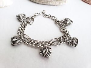 【貨物輸送無料】腕輪 付属物― brighton3braceletbrighton triple strand puffy heart charm silver bracelet