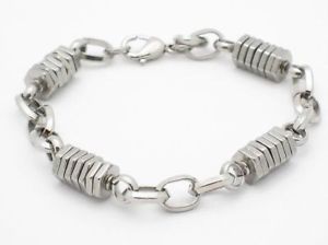 【送料無料】ブレスレット　アクセサリ―　プラチナステンレススチールバレルリンクデザインブレスレットplatinum stainless steel barrel link design bracelet