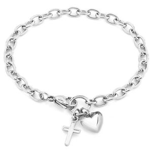 【送料無料】ブレスレット　アクセサリ―　ハートクロスステンレススチールブレスレットチェーンelya heart and cross stainless steel bracelet charms dangling chain anklet charm