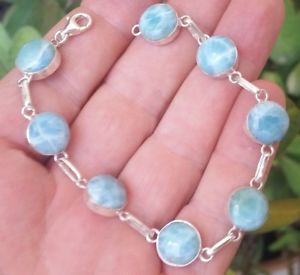 【送料無料】ブレスレット　アクセサリ―　スターリングシルバーブレスレットoriginal blue round larimar stones 925 sterling silver bracelet cm10