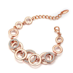 【送料無料】ブレスレット　アクセサリ―　ホワイトオーストリアラインストーンローズゴールドブレスレットfashion clear white austria crystal rhinestone rose gold plated circle bracelet
