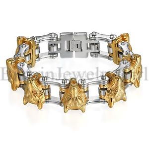【送料無料】ブレスレット　アクセサリ―　バイカーパンクオオカミブレスレットステンレススチールリンクbiker punk large heavy stainless steel link of wolf bracelet for men boys 85